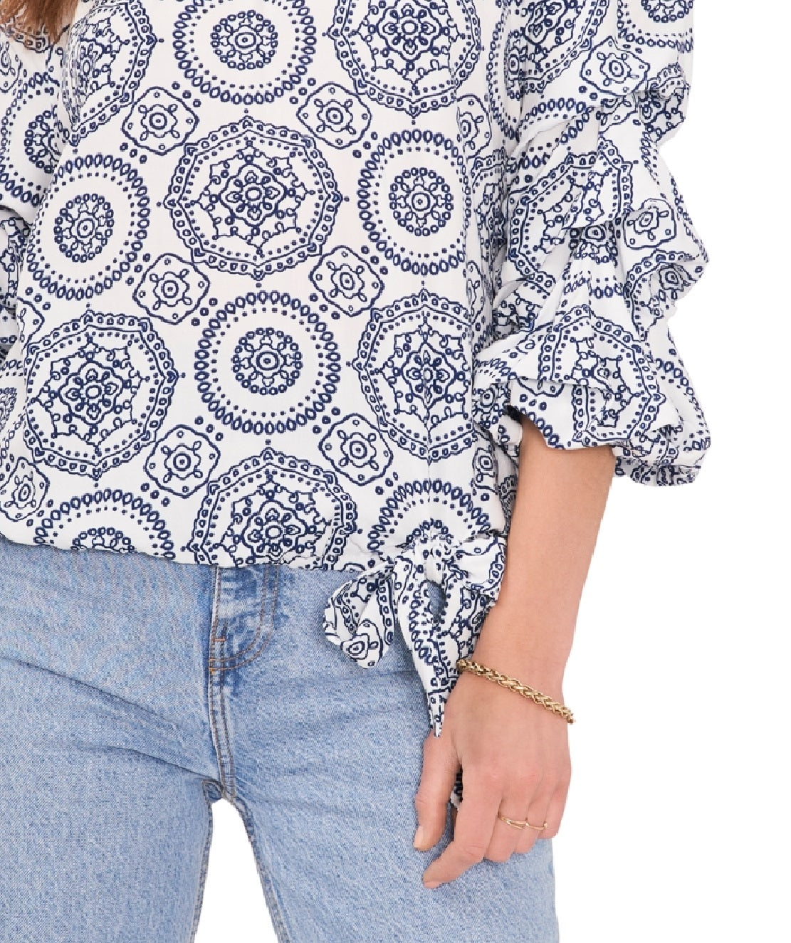 Top feminino estampado com ombros de fora e manga bolha Vince Camuto, rosa, tamanho 1X