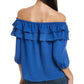 Blusa feminina Vince Camuto com babados e ombros à mostra, azul, tamanho médio