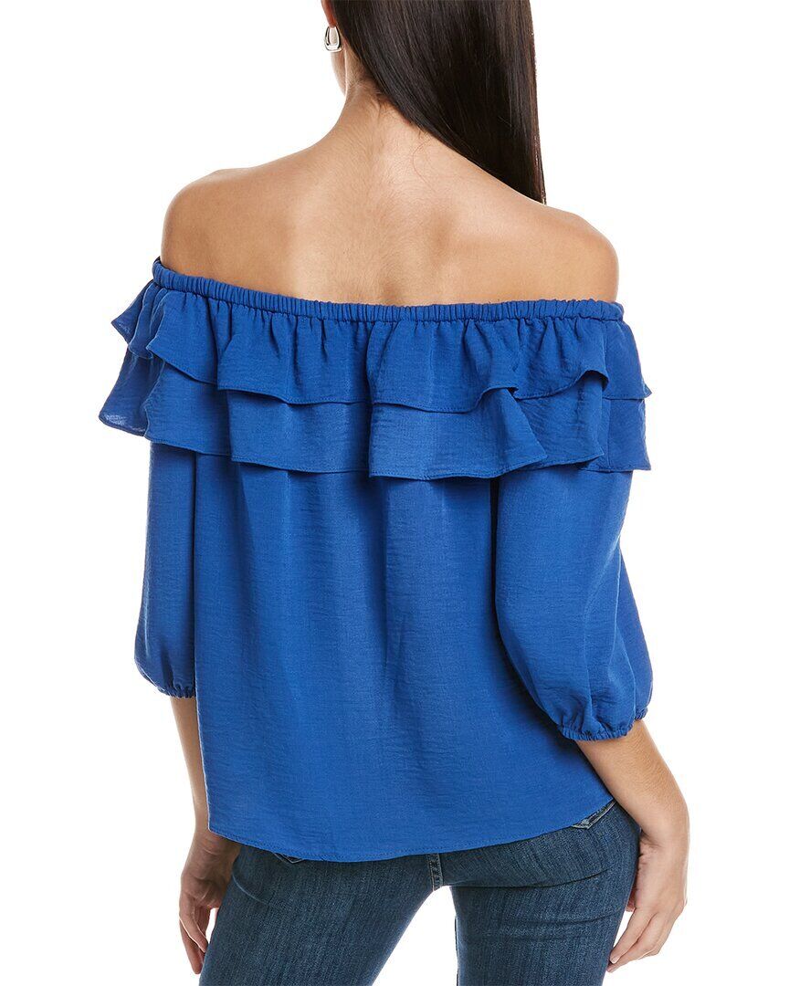 Blusa feminina Vince Camuto com babados e ombros à mostra, azul, tamanho médio
