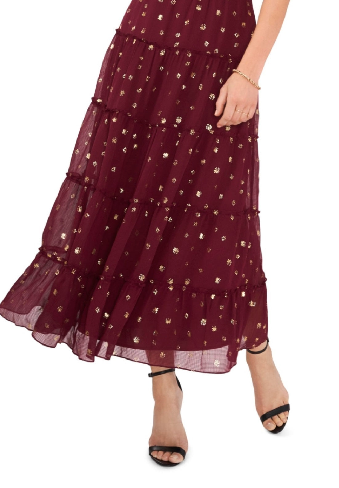 Vestido feminino Vince Camuto com decote em V e ombros de fora, roxo, tamanho X-G