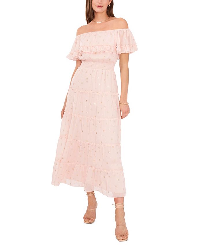 Vestido feminino Vince Camuto com decote em camadas e ombros de fora, rosa, tamanho extragrande