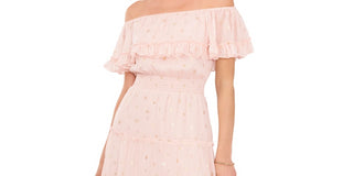 Vince Camuto Women's Foil Accent Off The Shoulder Tiered Dress Pink Size X-Large