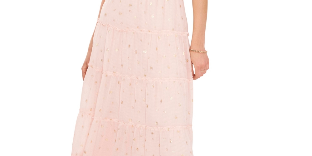 Vestido feminino Vince Camuto com decote em camadas e ombros de fora, rosa, tamanho extragrande