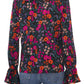 Blusa feminina CeCe com estampa floral e babados, preta, tamanho médio