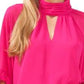 Top feminino Vince Camuto com recorte e mangas bufantes, rosa, tamanho grande