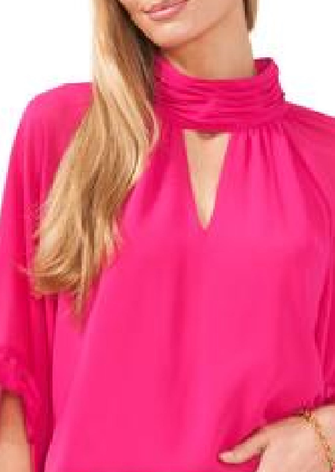 Top feminino Vince Camuto com recorte e mangas bufantes, rosa, tamanho grande