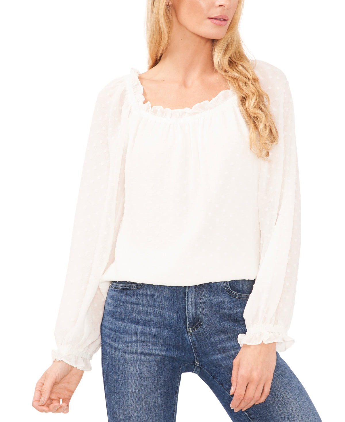 Blusa CeCe Feminina Crinkle Clip Dot Branca Tamanho Médio