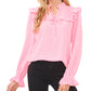 Top plissado com babados CeCe feminino rosa tamanho X-S