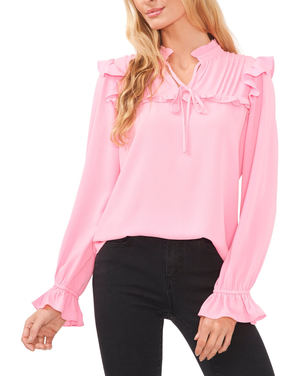 Top plissado com babados CeCe feminino rosa tamanho X-S