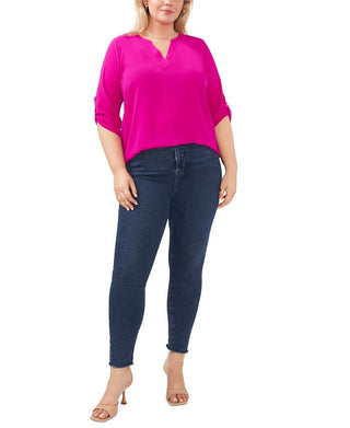 Blusa feminina Vince Camuto com manga 3/4 e aba dobrada, verde, tamanho 2X