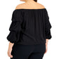 Vince Camuto Top feminino ombro a ombro manga lanterna preto tamanho 2X