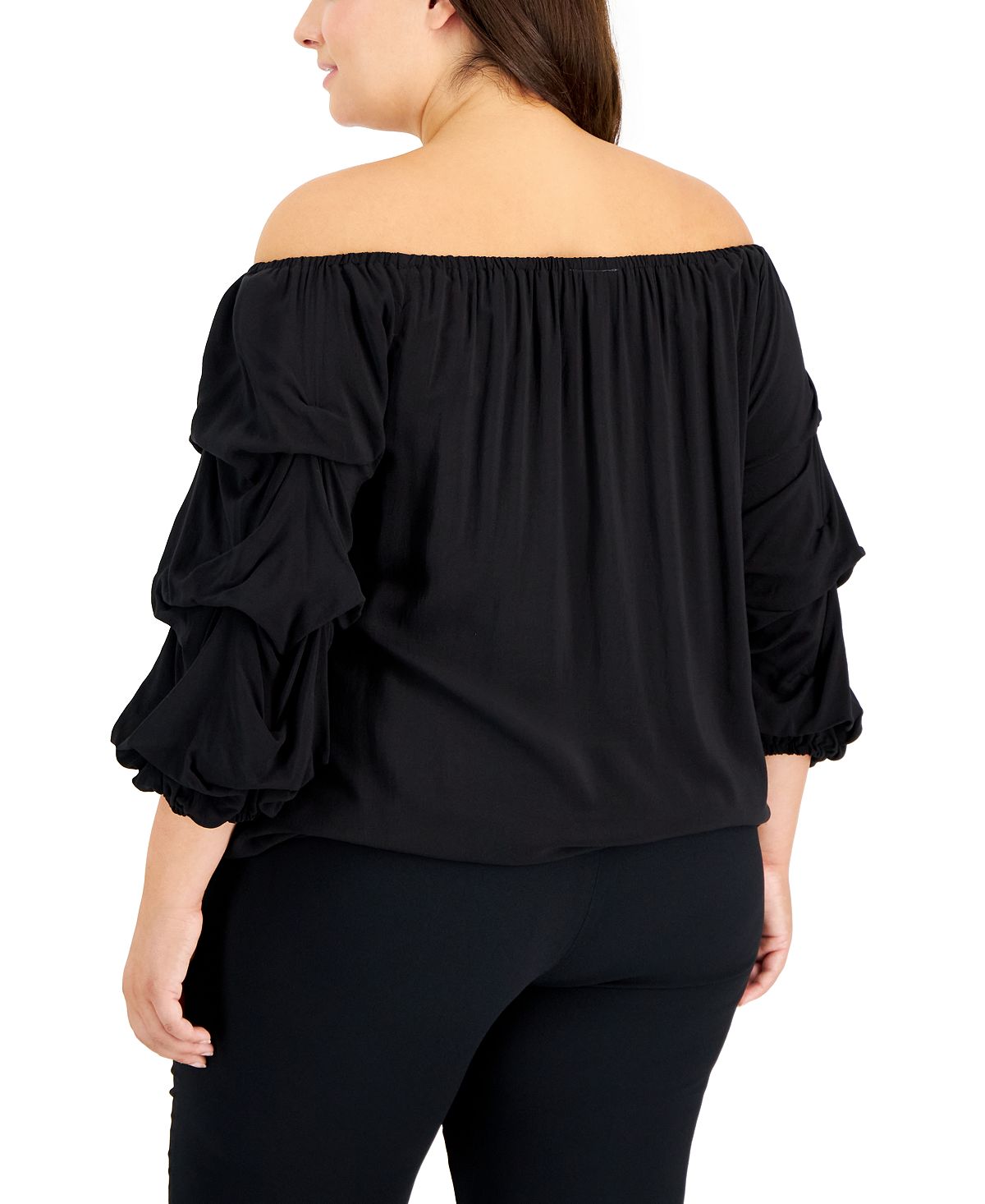 Vince Camuto Top feminino ombro a ombro manga lanterna preto tamanho 2X