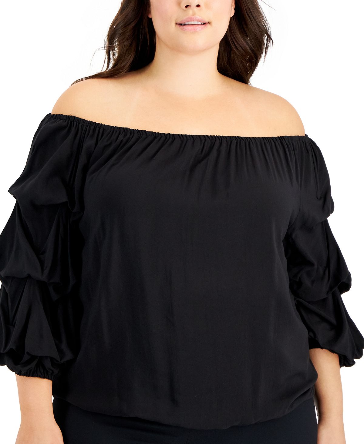 Vince Camuto Top feminino ombro a ombro manga lanterna preto tamanho 2X