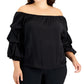 Vince Camuto Top feminino ombro a ombro manga lanterna preto tamanho 2X