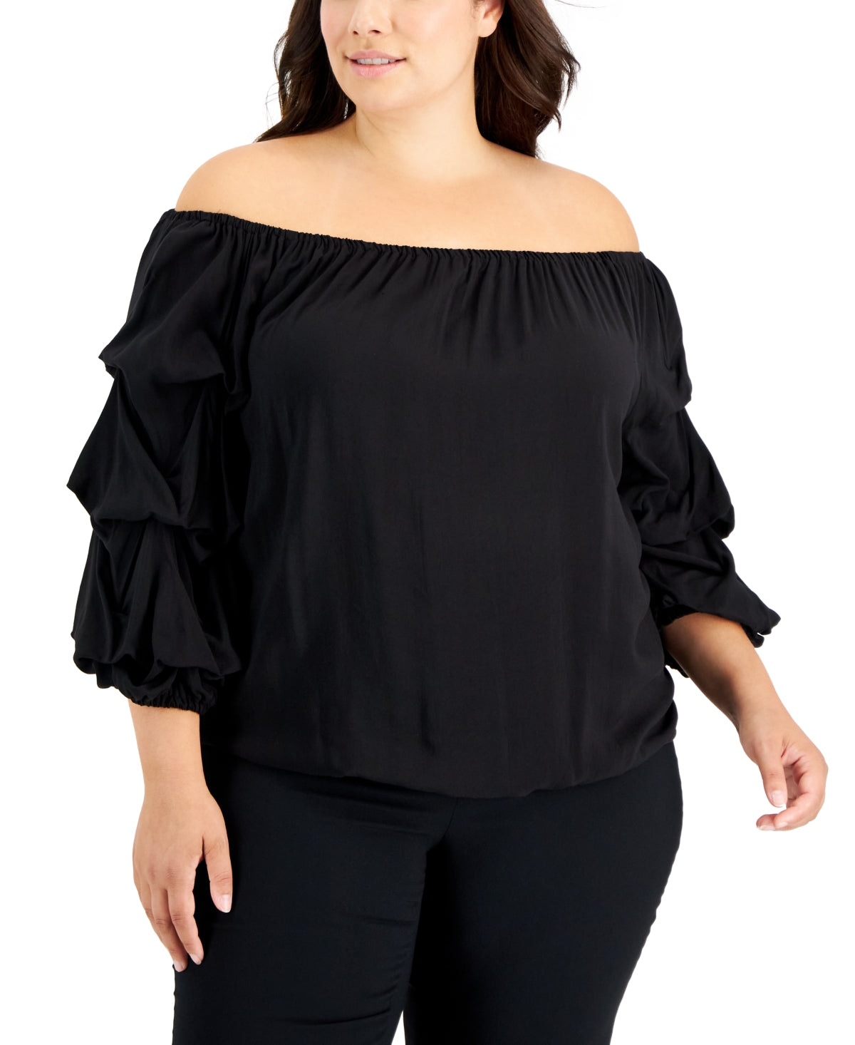 Vince Camuto Top feminino ombro a ombro manga lanterna preto tamanho 2X