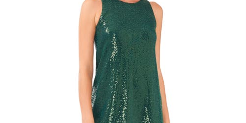 Vestido feminino sem mangas com lantejoulas Vince Camuto, verde, tamanho extragrande