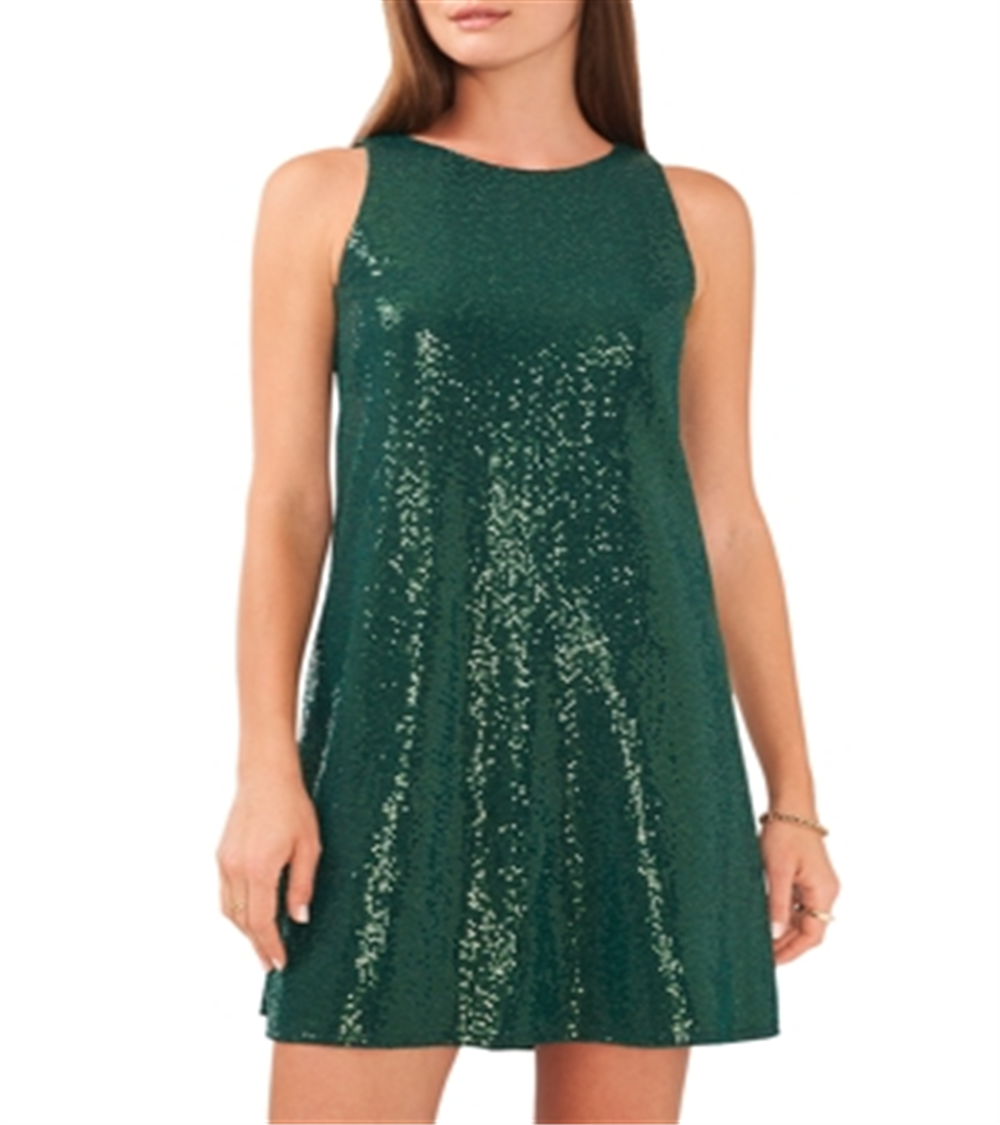 Vestido feminino sem mangas com lantejoulas Vince Camuto, verde, tamanho