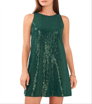 Vestido feminino sem mangas com lantejoulas Vince Camuto, verde, tamanho