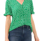 Blusa CeCe Daisy Melody com babados e manga curta, verde, tamanho grande, para mulheres