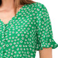 Blusa CeCe Daisy Melody com babados e manga curta, verde, tamanho grande, para mulheres