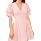 1.STATE Vestido feminino com manga bolha e decote em V rosa