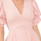 1.STATE Vestido feminino com manga bolha e decote em V rosa