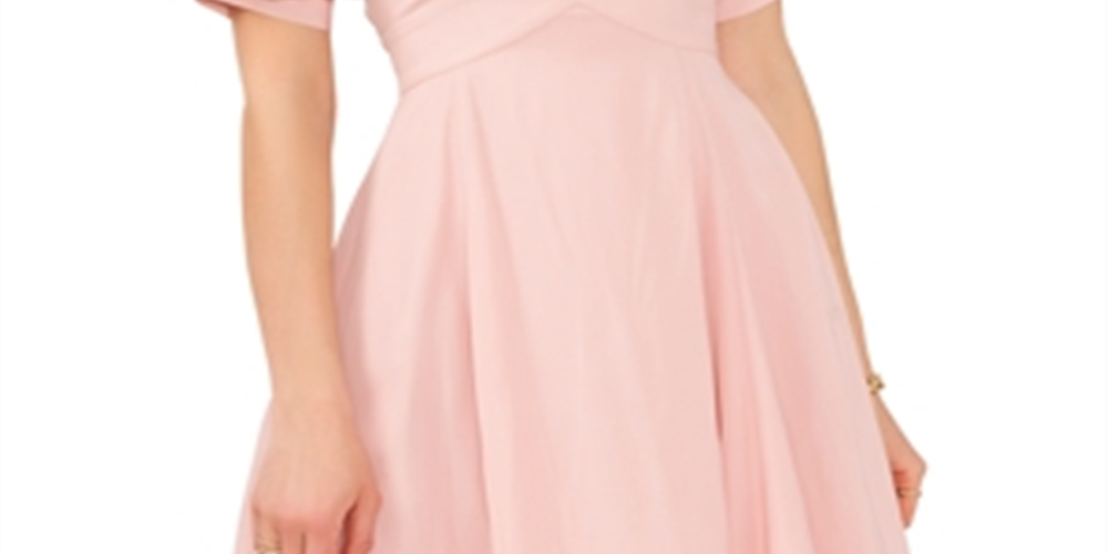 1.STATE Vestido feminino com manga bolha e decote em V rosa