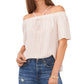 Vince Camuto Blusa feminina listrada ombro a ombro manga curta branca tamanho extragrande