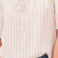 Vince Camuto Blusa feminina listrada ombro a ombro manga curta branca tamanho extragrande