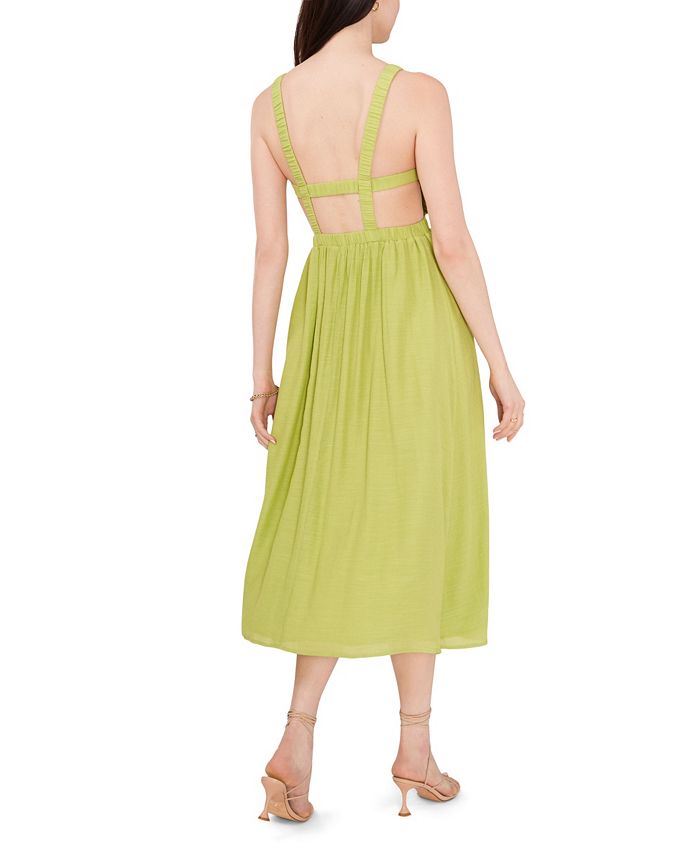 1.STATE Vestido midi sem mangas com recorte feminino, verde, tamanho XX-S