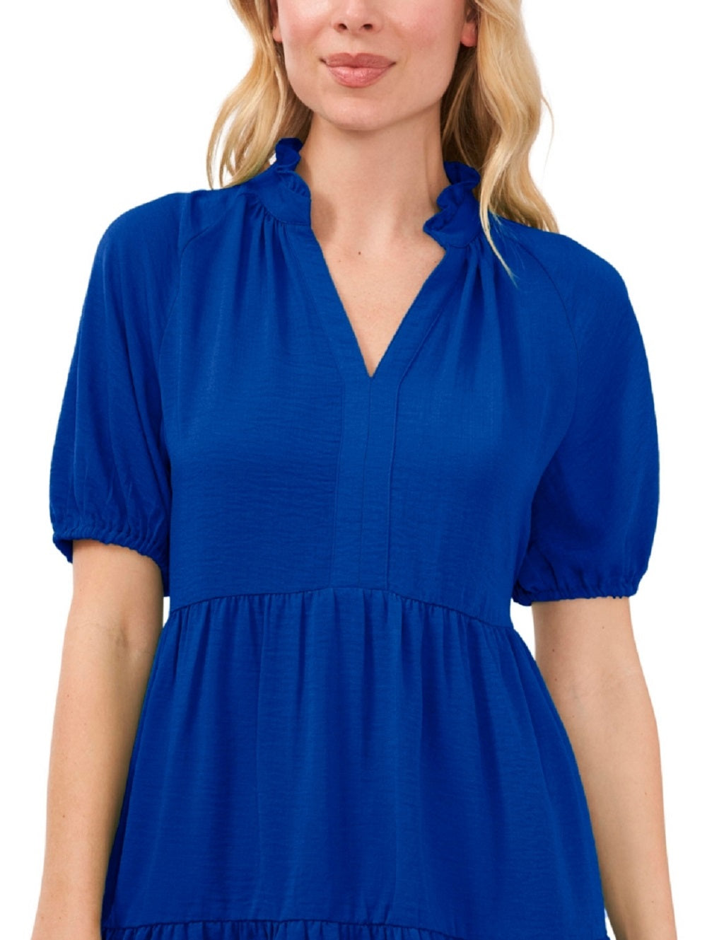 Minivestido feminino CeCe com babados em camadas, azul, tamanho médio