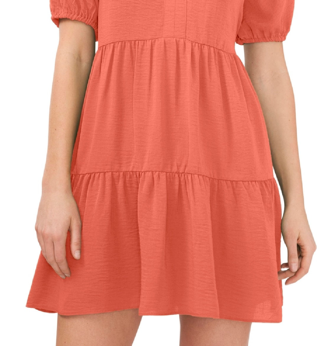 Vestido babydoll feminino CeCe com decote em V e camadas, laranja, tamanho médio