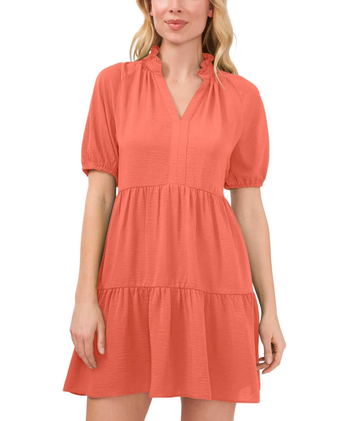 Vestido babydoll feminino CeCe com decote em V e camadas, laranja, tamanho médio