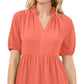 Vestido babydoll feminino CeCe com decote em V e camadas, laranja, tamanho X-S