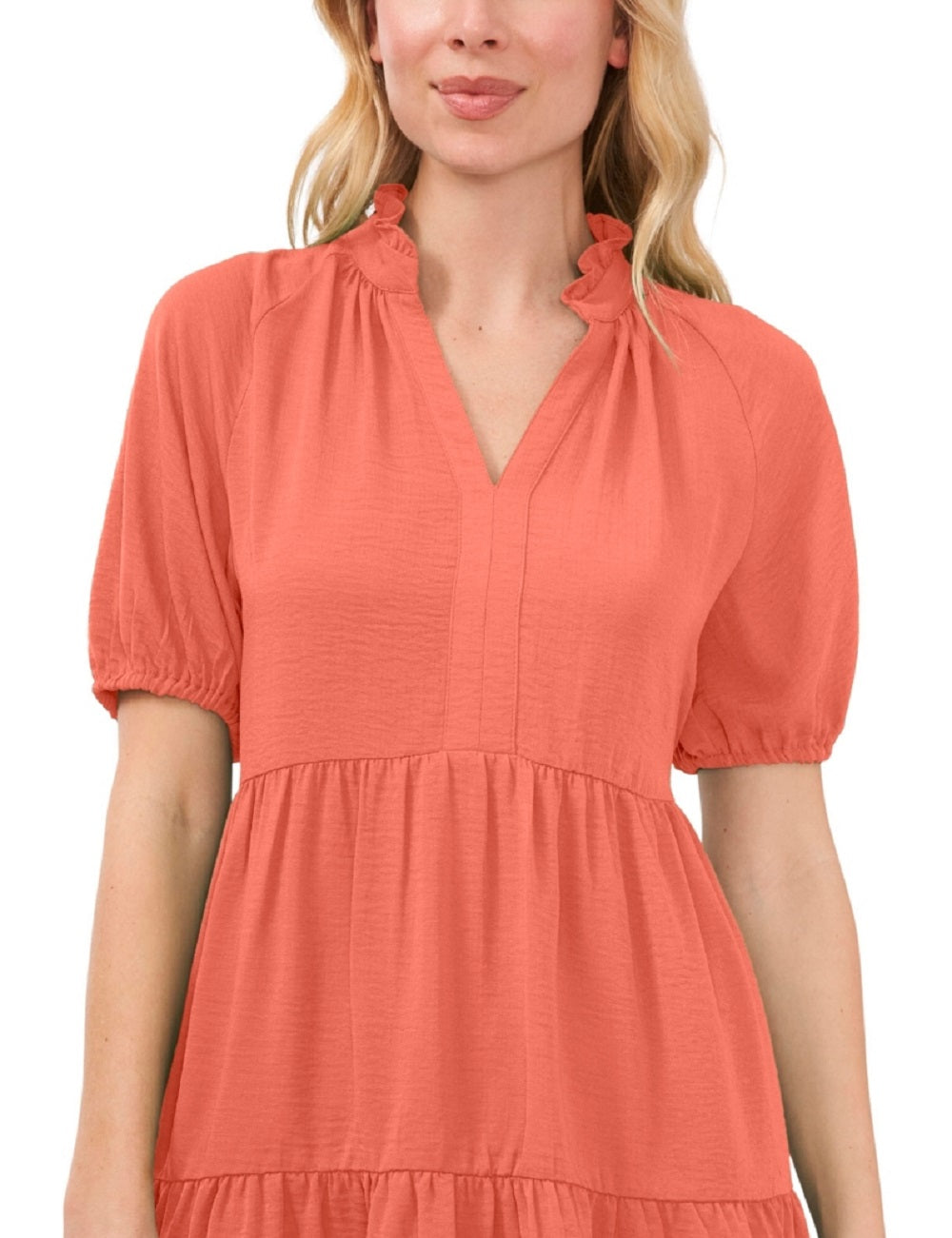 Vestido babydoll feminino CeCe com decote em V e camadas, laranja, tamanho X-S