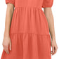 Vestido babydoll feminino CeCe com decote em V e camadas, laranja, tamanho X-S