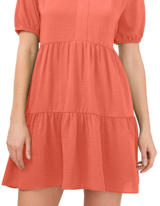 Vestido babydoll feminino CeCe com decote em V e camadas, laranja, tamanho X-S