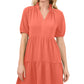 Vestido babydoll feminino CeCe com decote em V e camadas, laranja, tamanho X-S