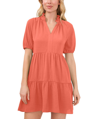 Vestido babydoll feminino CeCe com decote em V e camadas, laranja, tamanho X-S