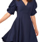 1.STATE Vestido feminino com mangas bufantes e camadas, azul, tamanho grande