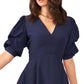 1.STATE Vestido feminino com mangas bufantes e camadas, azul, tamanho grande