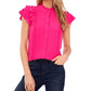 Blusa CeCe Feminina Pintuck Ruffle Manga Curta Rosa Tamanho Médio
