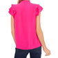 Blusa CeCe Feminina Pintuck Ruffle Manga Curta Rosa Tamanho Médio
