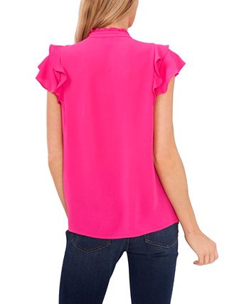 Blusa CeCe Feminina Pintuck Ruffle Manga Curta Rosa Tamanho Médio