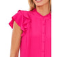 Blusa CeCe Feminina Pintuck Ruffle Manga Curta Rosa Tamanho Médio