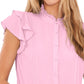 Blusa CeCe Feminina Pintuck Ruffle Manga Curta Rosa Tamanho X-S