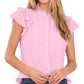 Blusa CeCe Feminina Pintuck Ruffle Manga Curta Rosa Tamanho X-S