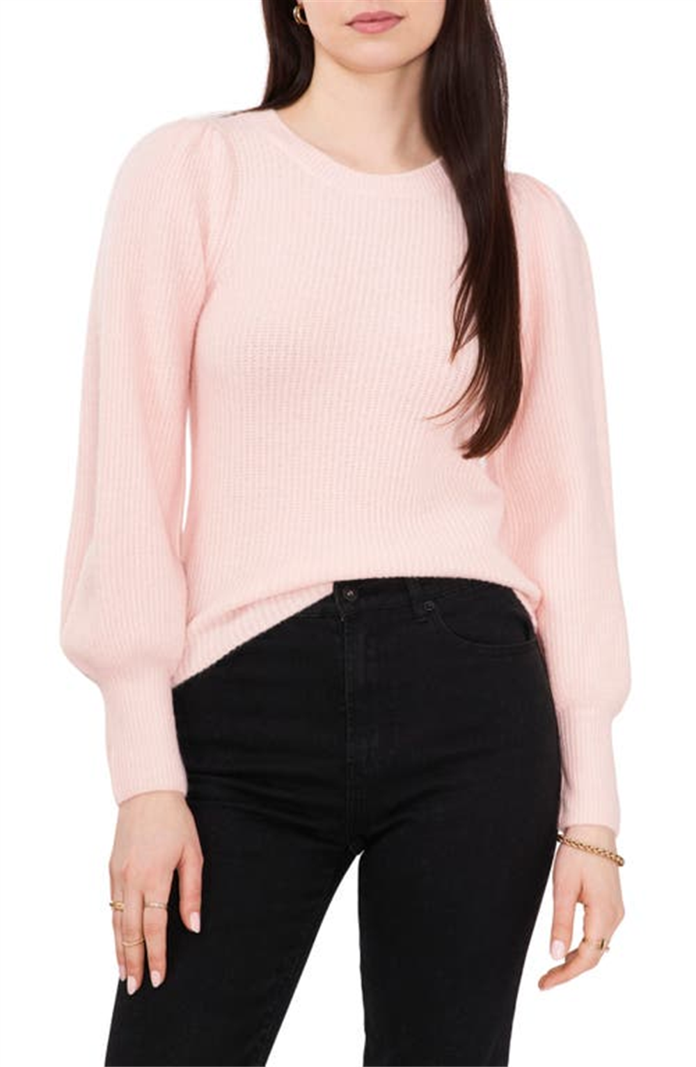 1. Suéter com mangas bufantes em lótus rosa tamanho grande