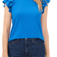 Blusa de malha com babados duplos CeCe feminina, azul, tamanho grande