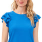 Blusa de malha com babados duplos CeCe feminina, azul, tamanho grande